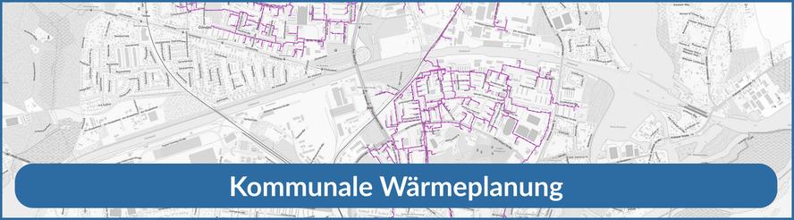 Stadtkarte mit Überschrift Kommunale Wärmeplanung