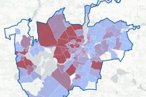bunte Karte zur Wärmeplanung. Darstellung der Wärmebedarfe in der Stadt Brandenburg an der Havel.